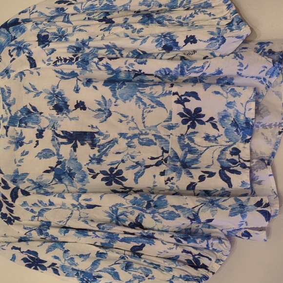 H&M linen blend puffy sleeves feminine cottage core Blue Women's Top XXL - Picture 9 of 9